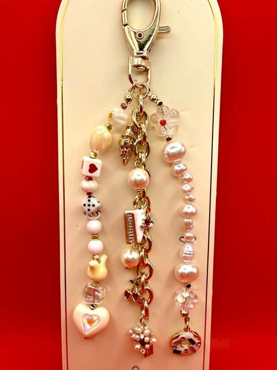T.J.Maxx Accessories - T.J.Maxx Donut Cake Croissant Cherry Dice & Gold Beaded Keychain Charm